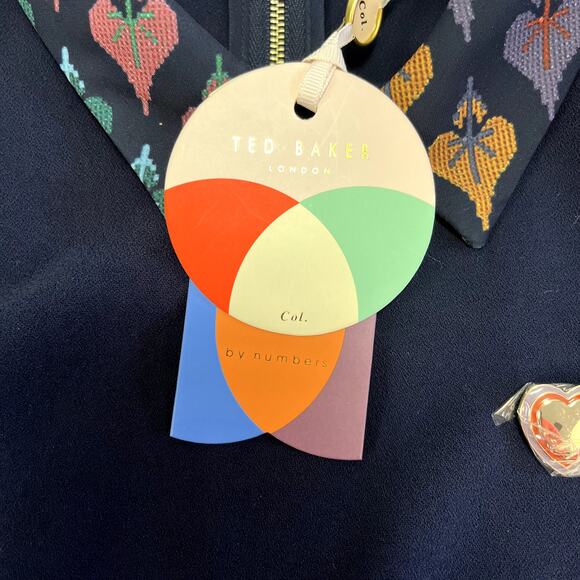 NWT Ted Baker Small Colour By Numbers Delphin Shift Dress Navy Print Collar - Picture 16 of 16